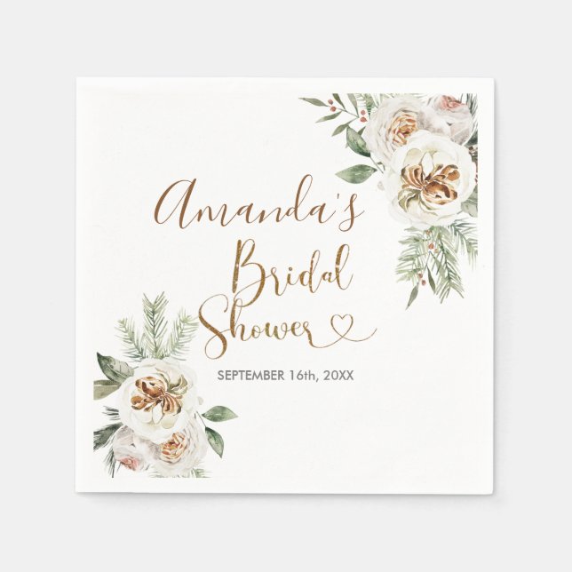 Servilleta De Papel Navidades Florales Blancas de invierno Napkin para (Anverso)