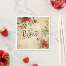 Servilleta De Papel navidades florales de la vendimia de Poinsettia Ro