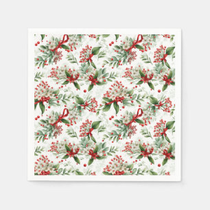 Servilleta De Papel Navidades Flores blancas y bayas rojas