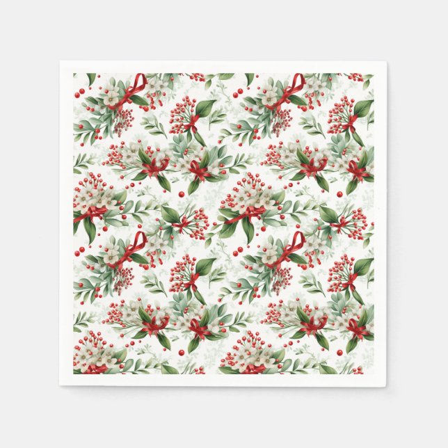 Servilleta De Papel Navidades Flores blancas y bayas rojas (Anverso)