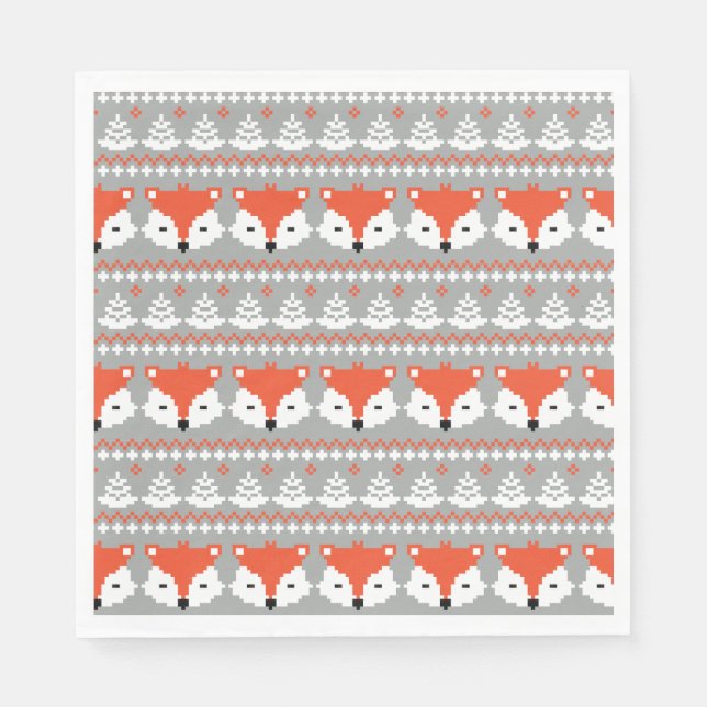 Servilleta De Papel Navidades Fox arglye patrón, bosque invernal (Anverso)