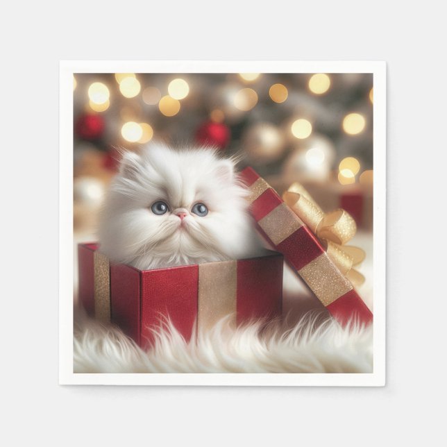 Servilleta De Papel Navidades Gatito persa en una caja de regalo (Anverso)