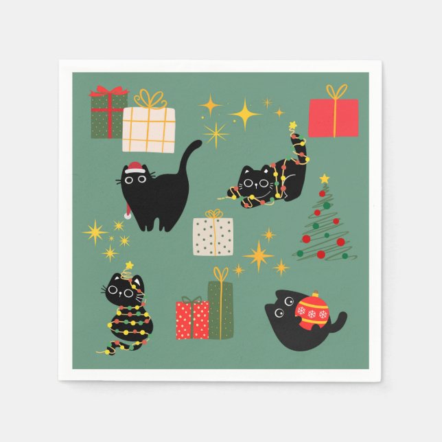 Servilleta De Papel Navidades Gatos Negros (Anverso)