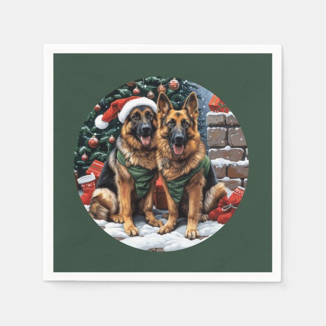Servilleta De Papel Navidades German Shepherd Dogs (Anverso)
