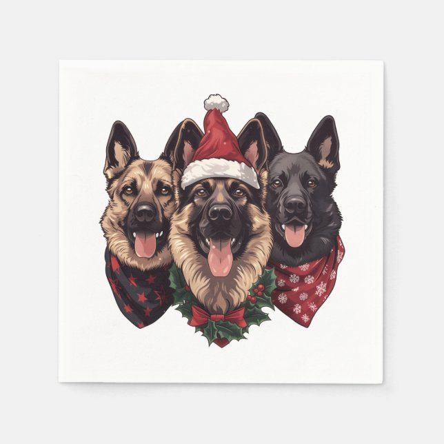 Servilleta De Papel Navidades German Shepherd Dogs (Anverso)