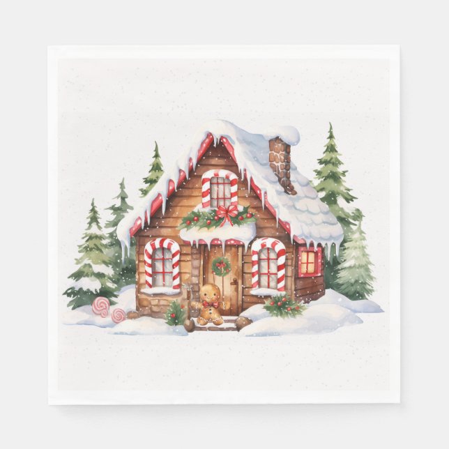Servilleta De Papel Navidades Gingerbread House En Nieve (Anverso)