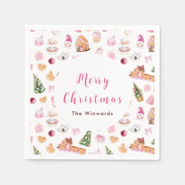 Servilleta De Papel Navidades Gingerbread Pink Merry Christmas (Anverso)
