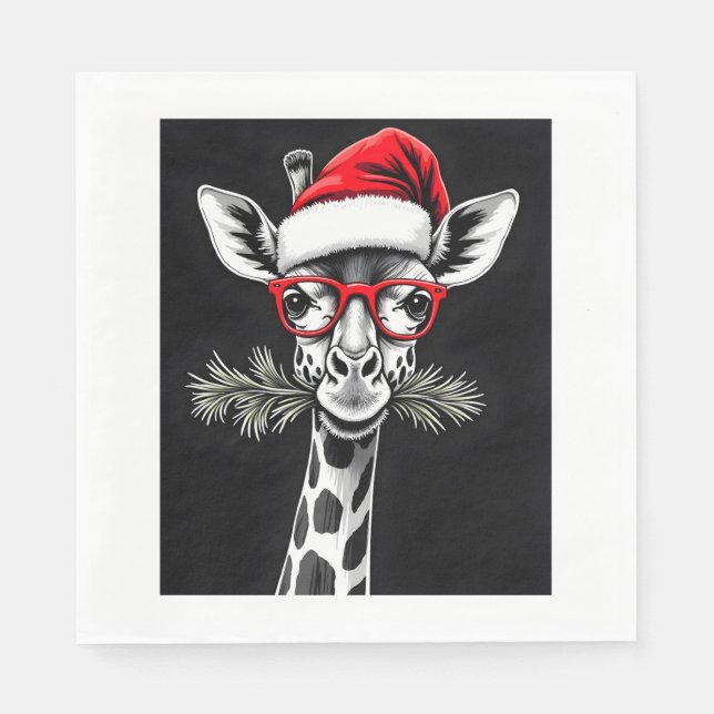 Servilleta De Papel Navidades Giraffe Santa Hat Pajama Gift (Anverso)