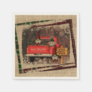 Servilleta De Papel Navidades Gnome Sweet Gnome Camión Rojo Rústico
