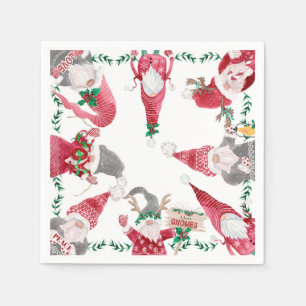 Servilleta De Papel Navidades Gnomes Gris Rojos Fiesta acuarela