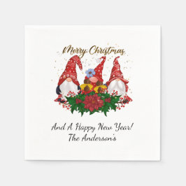 Servilleta De Papel Navidades Gnomes Poinsettia Whimsical Woodland