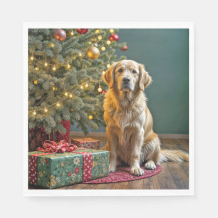 Servilleta De Papel Navidades Golden Retriever con regalos