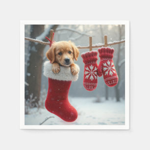 Servilleta De Papel Navidades Golden Retriever in a Stocking