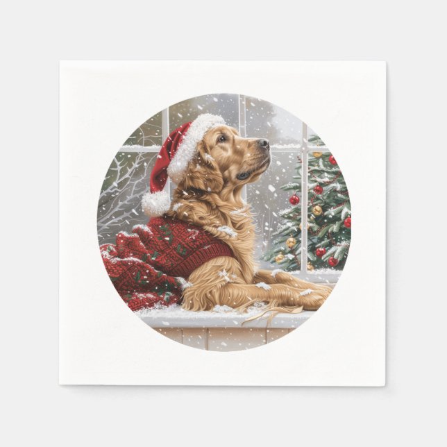 Servilleta De Papel Navidades Golden Retriever Santa Dog (Anverso)
