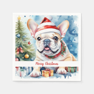 Servilleta De Papel Navidades Gorra Bulldog francés festivo