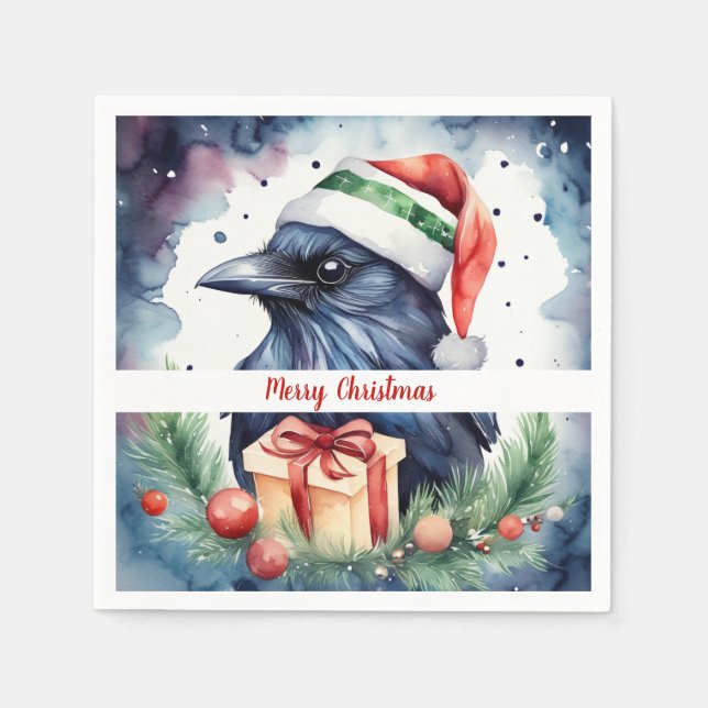 Servilleta De Papel Navidades Gorra Festive Crow - (Anverso)