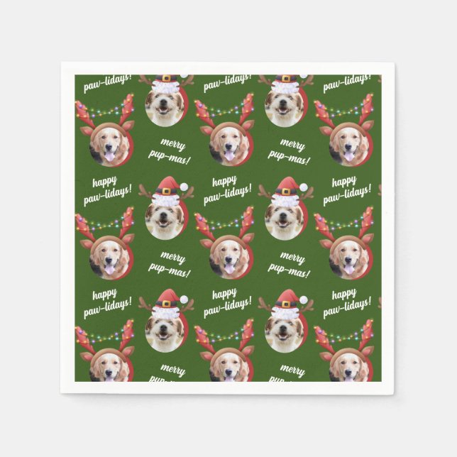 Servilleta De Papel Navidades Gorras Antler de Dos Perros Fotográficos (Anverso)