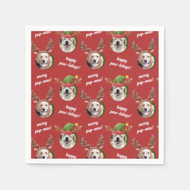 Servilleta De Papel Navidades Gorras de Dos Perros Elf y Reindeer Antl (Anverso)