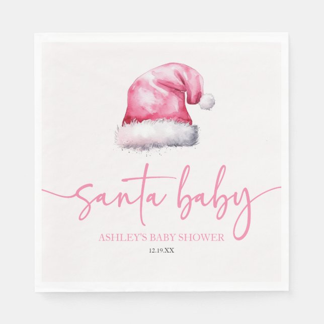 Servilleta De Papel Navidades Gorras rosados de Santa Bebé en Baby Sho (Anverso)