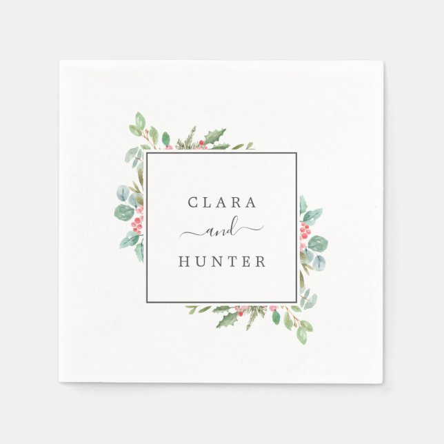 Servilleta De Papel Navidades Greenery y Boda de Berry Rojo (Anverso)