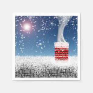 Servilleta De Papel Navidades hasta Snowy Winter Chimney Rooftop