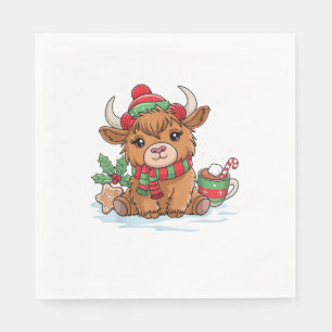 Servilleta De Papel Navidades Highland Cow Cute Heifer Cow Santa Hat M