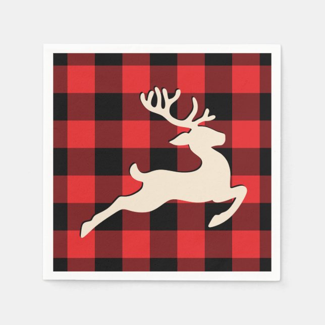 Servilleta De Papel Navidades Holiday Deer Antlers Red Black Gingham (Anverso)
