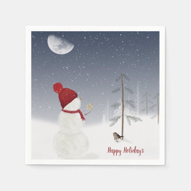 Servilleta De Papel Navidades Holiday Snowman con estrella (Anverso)