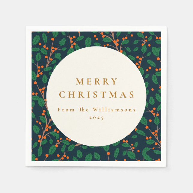 Servilleta De Papel Navidades Holly, Personalizado de la vegetación bo (Anverso)