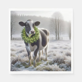 Servilleta De Papel Navidades Holstein Vaca con guirnalda