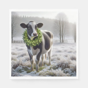 Servilleta De Papel Navidades Holstein Vaca con guirnalda