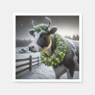 Servilleta De Papel Navidades Holstein Vaca Con Guirnalda Brillante