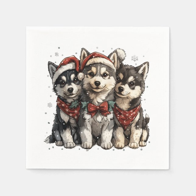 Servilleta De Papel Navidades Husky Dogs (Anverso)
