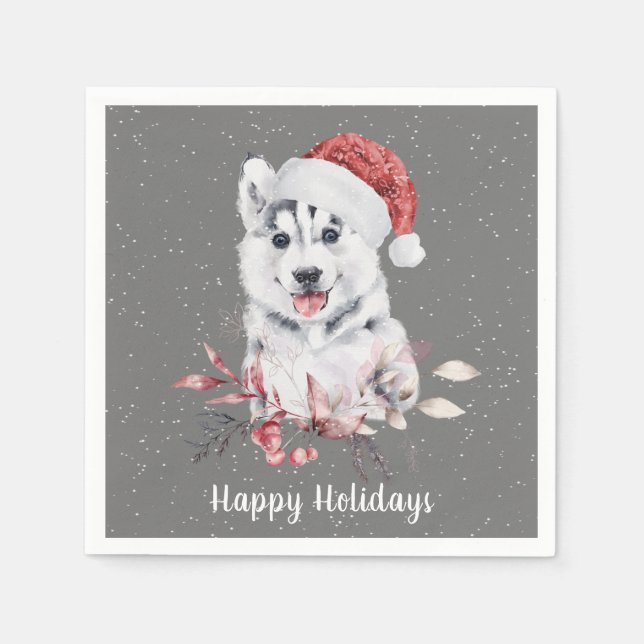 Servilleta De Papel Navidades Husky En Gris (Anverso)