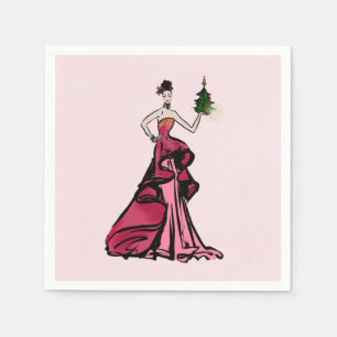 Servilleta De Papel Navidades Ilustracion de moda con árbol