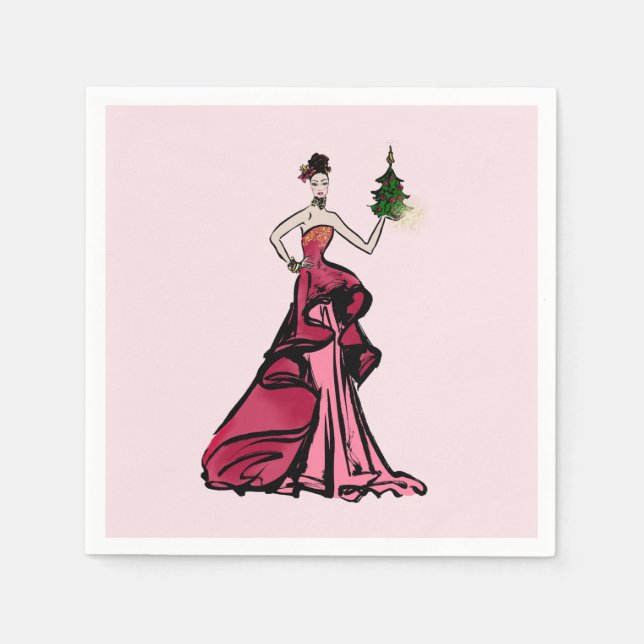 Servilleta De Papel Navidades Ilustracion de moda con árbol (Anverso)
