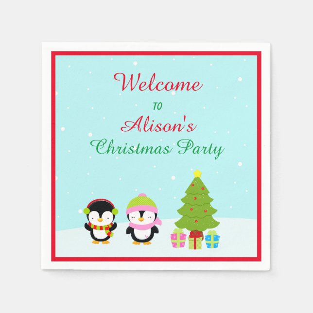 Servilleta De Papel Navidades inteligentes: pingüinos de invierno y ár (Anverso)
