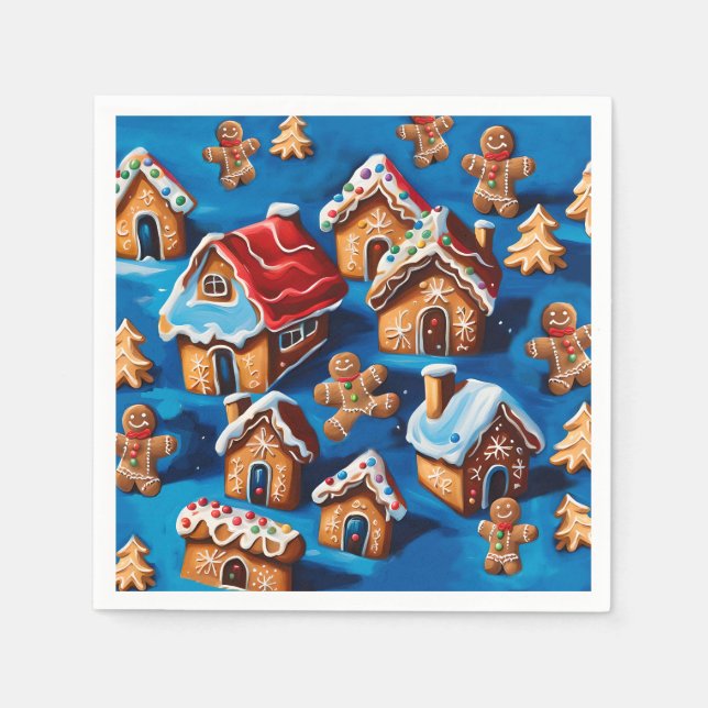 Servilleta De Papel Navidades jengibre Cookies Casas árboles Holiday d (Anverso)