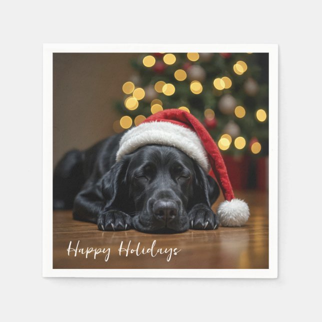 Servilleta De Papel Navidades Labrador Negro Recuperador (Anverso)
