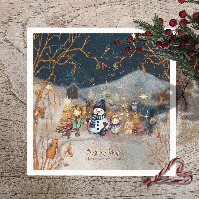 Servilleta De Papel Navidades Magia Snowman Blue Paper Napkin (Christmas Magic Snowman Blue Paper Napkin)