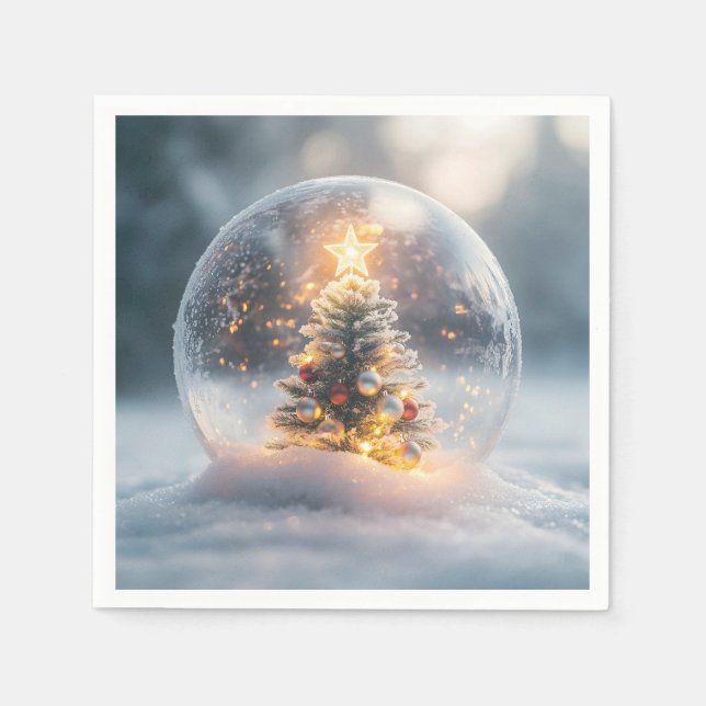 Servilleta De Papel Navidades mágicos: Globe de nieve con árbol brilla (Anverso)