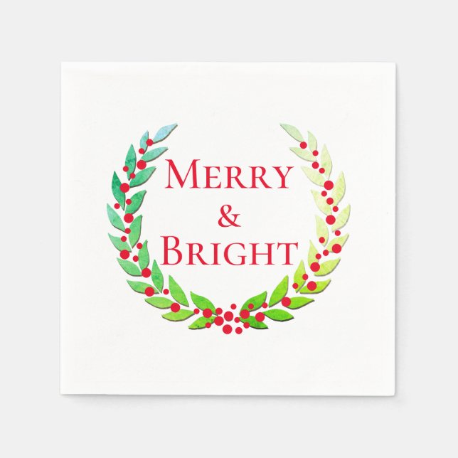 Servilleta De Papel Navidades Merry & Bright Laurel Wreath Red Berries (Anverso)