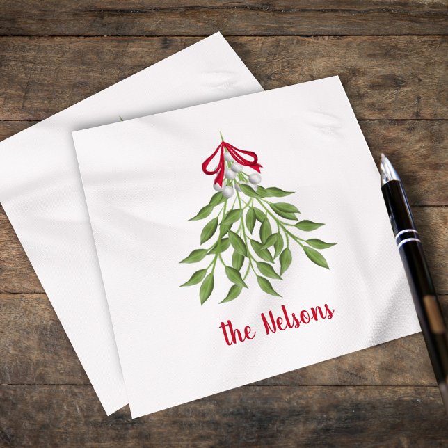 Servilleta De Papel Navidades Merry Mistletoe Holiday Whimsical Cute (Christmas merry mistletoe watercolor simple customized calligraphy napkin. )