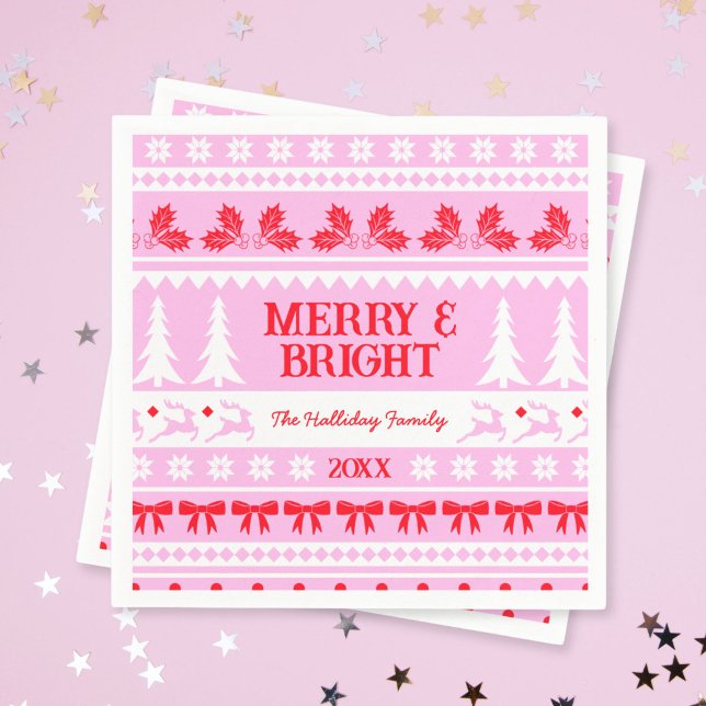 Servilleta De Papel Navidades merry y brillantes suaves rosados y rojo (Merry & Bright Christmas Sweater Pink and Red Napkins)