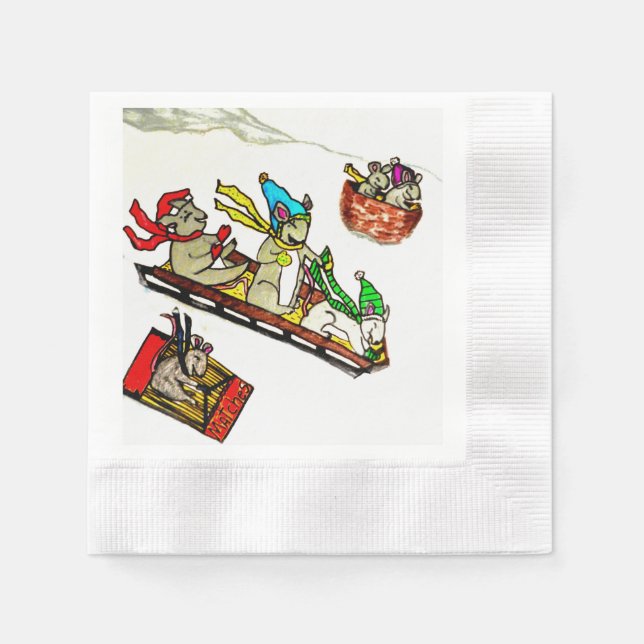 SERVILLETA DE PAPEL NAVIDADES MICE SLEDDING (Anverso)