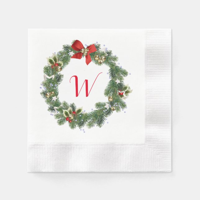 Servilleta De Papel Navidades monográficos iniciales Wreath Cocktail N (Anverso)