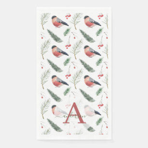 Servilleta De Papel Navidades Monograma de acuarela Bullfinch Pine Fir