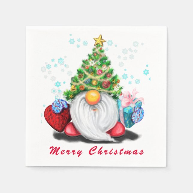 Servilleta De Papel Navidades Napkins Gnome con regalos (Anverso)