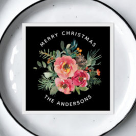 Servilleta De Papel Navidades negros Floral & Pine. Invierno festivo o