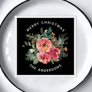 Servilleta De Papel Navidades negros Floral & Pine. Invierno festivo o